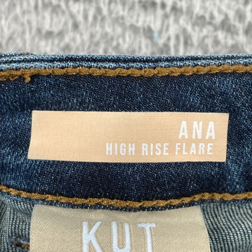 KUT from the Kloth Jeans Women 4P Blue Ana High Rise Flare Front Patch Pockets - Picture 4 of 10